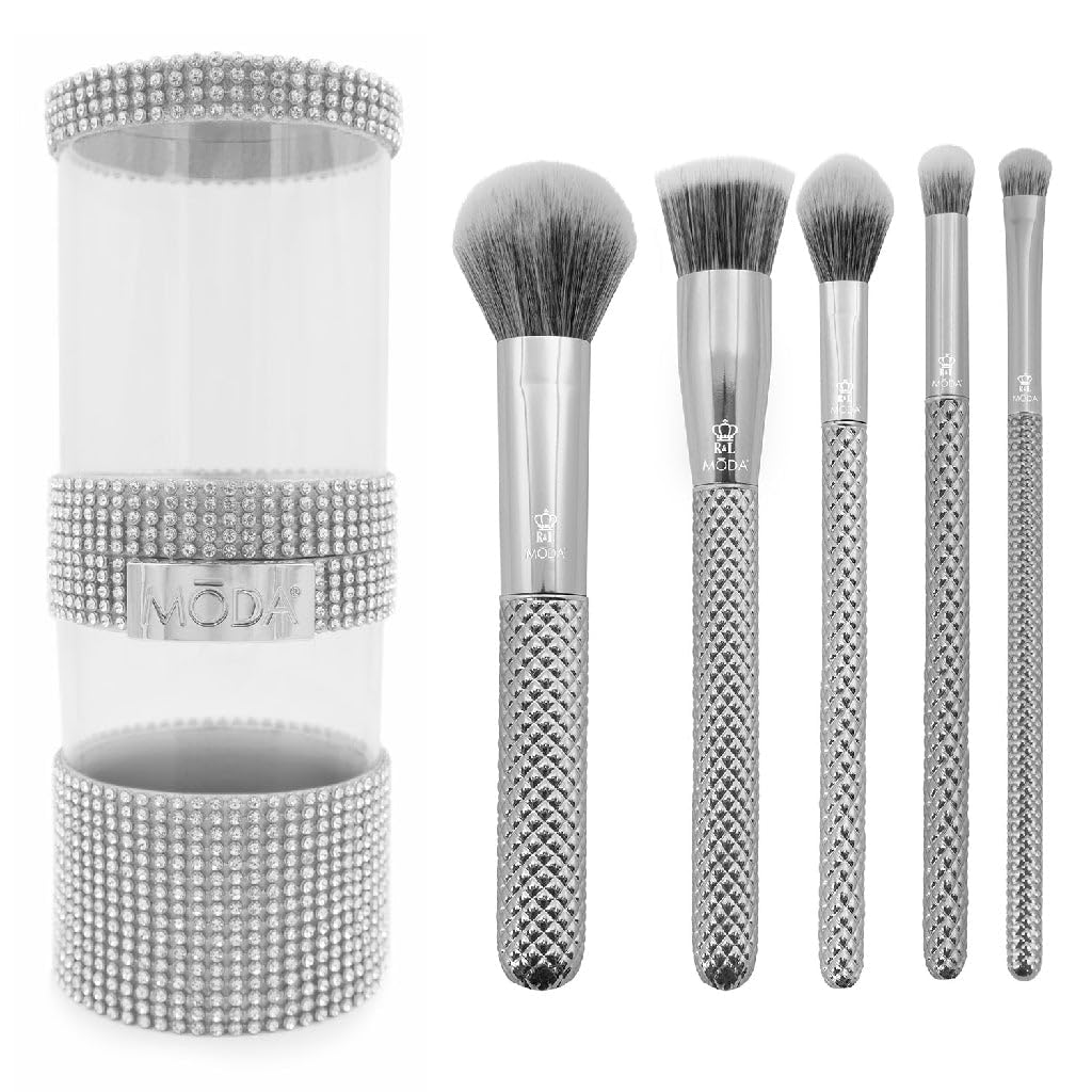 MŌDA® Metallics Silver Full Face Kit - 6 pc Professional Make-up Brush Set