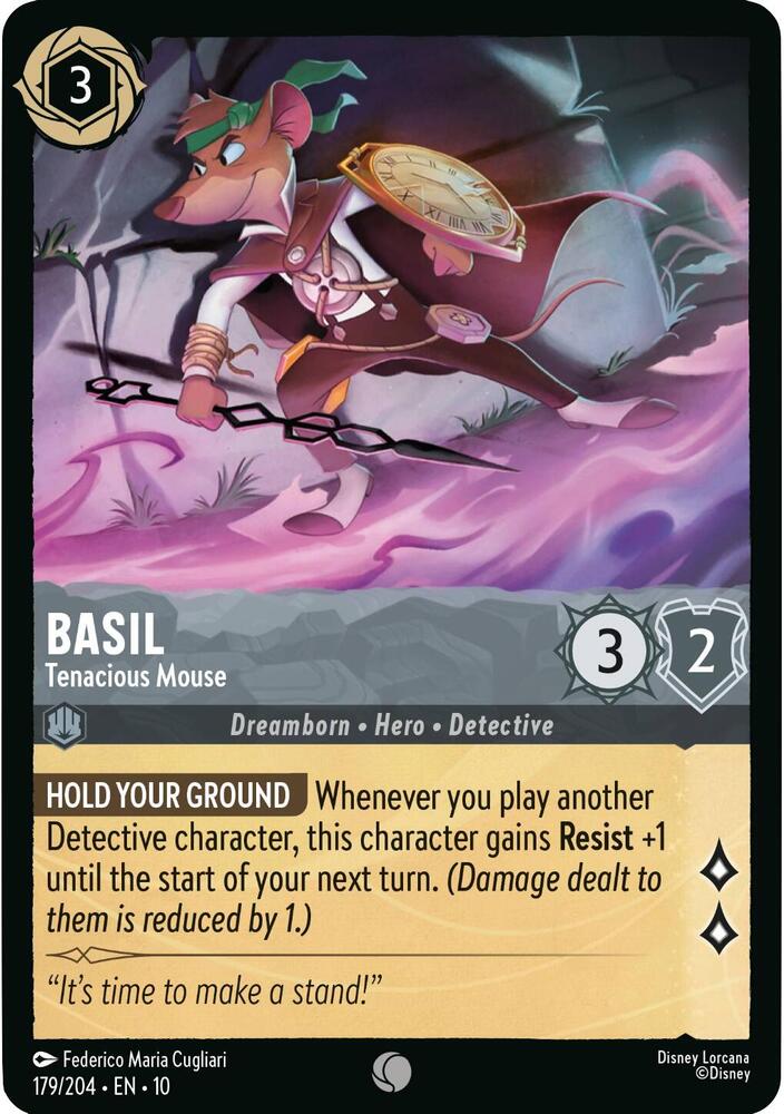 Lorcana - Basil Tenacious Mouse - Whispers in the Well (10) Cold Foil