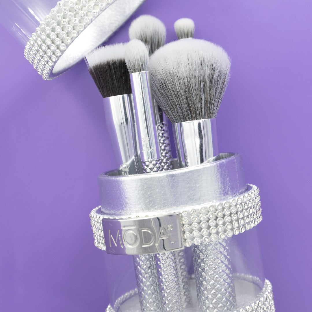 MŌDA® Metallics Silver Full Face Kit - 6 pc Professional Make-up Brush Set